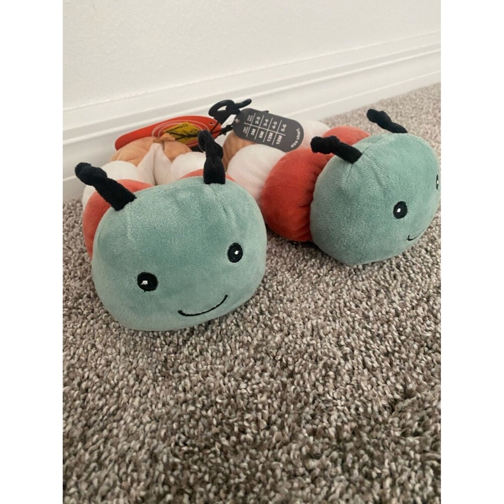 Cute Plush Caterpillar Slippers - Teal & Coralo size 6 girl kid brand new